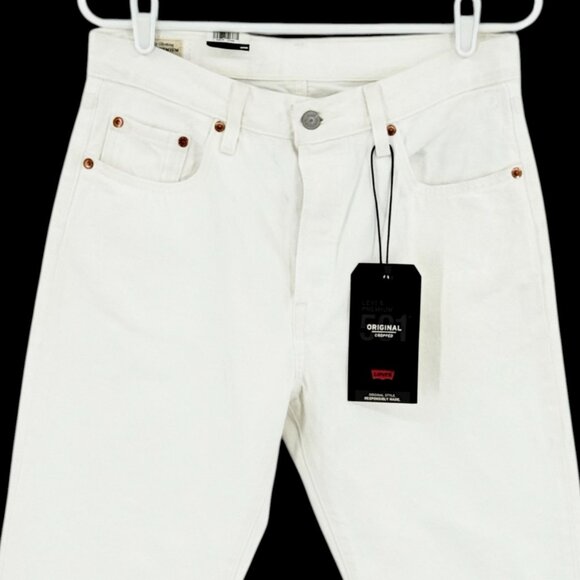 Levis 501 Women Original Straight Button White Denim Crop Jeans 29x26 Cotton NWT - Picture 3 of 14